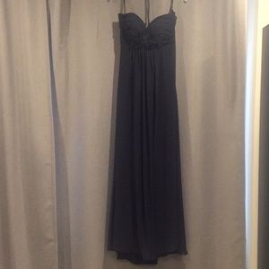 Bill Levkoff navy blue bridesmaids gown